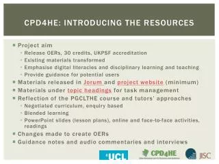 CPD4HE: introducing the resources