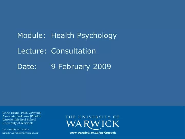 module health psychology lecture consultation date 9 february 2009