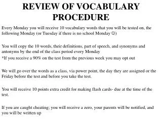 review of vocabulary procedure