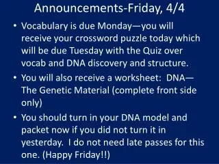 Announcements-Friday, 4/4