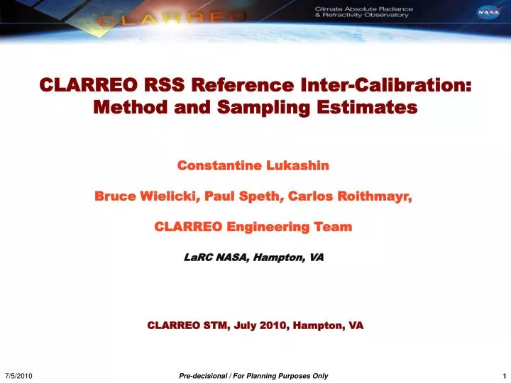 clarreo rss reference inter calibration method and sampling estimates