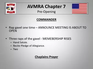 AVMRA Chapter 7 Pre-Opening