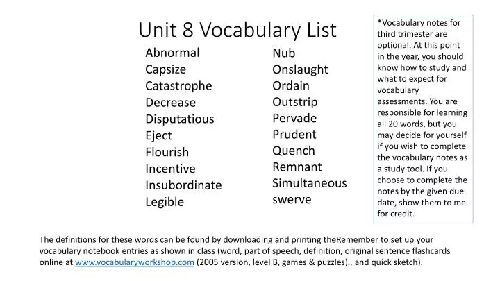 unit 8 vocabulary list