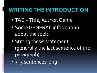 TAG – Title, Author, Genre Some GENERAL information about the topic