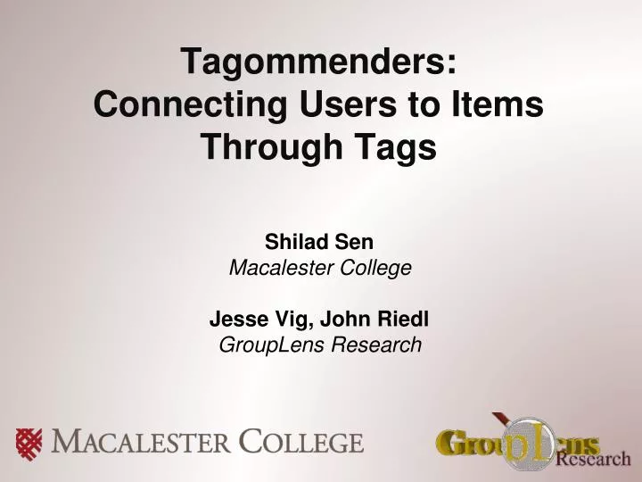 tagommenders connecting users to items through tags