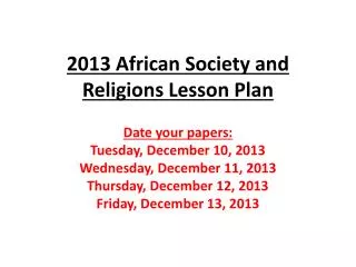 2013 African Society and Religions Lesson Plan