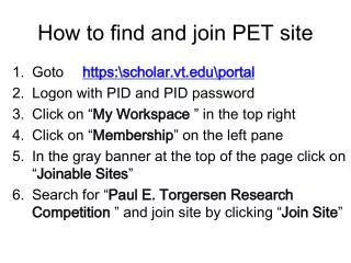 How to find and join PET site