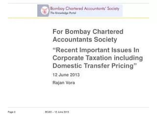 For Bombay Chartered Accountants Society