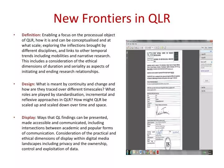 new frontiers in qlr