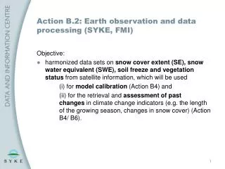 Action B.2: Earth observation and data processing (SYKE, FMI)