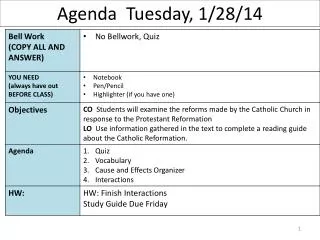 Agenda Tuesday, 1/28/14