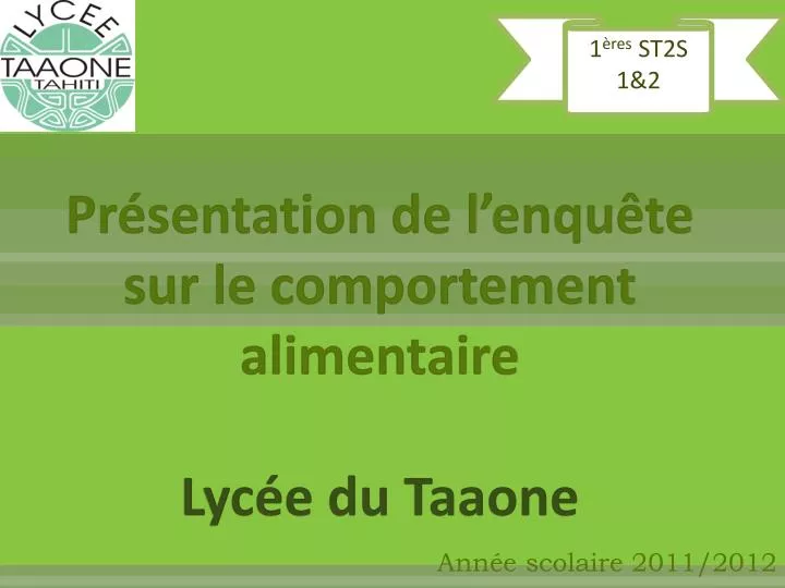 pr sentation de l enqu te sur le comportement alimentaire lyc e du taaone