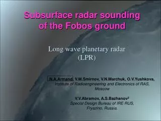Long wave planetary radar (LPR)