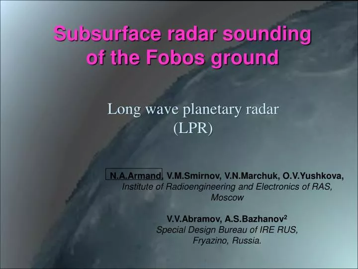 long wave planetary radar lpr