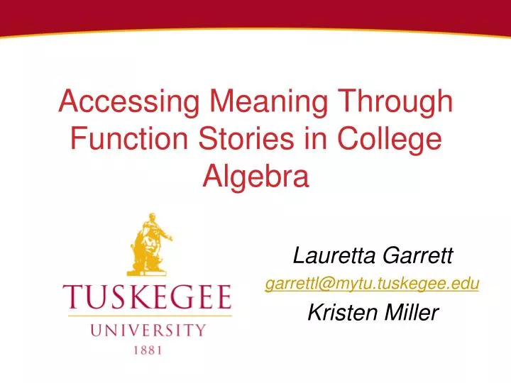 accessing meaning through function stories in college a lgebra
