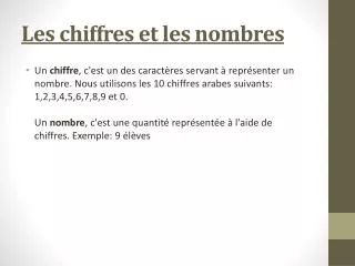 les chiffres et les nombres