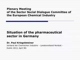Plenary Meeting of the Sector Social Dialogue Committee of the European Chemical Industry
