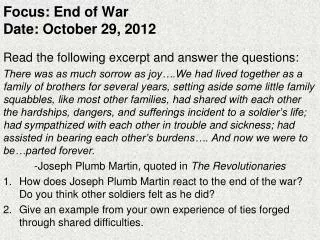 Focus: End of War Date: October 29, 2012