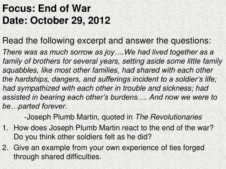 focus end of war date october 29 2012