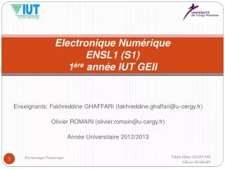 Electronique Numérique ENSL1 (S1) 1 ère année IUT GEII