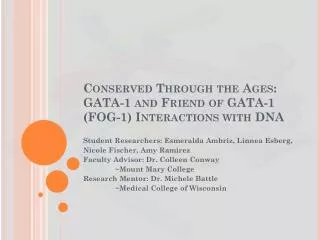 Conserved Through the Ages: GATA-1 and Friend of GATA-1 (FOG-1) Interactions with DNA