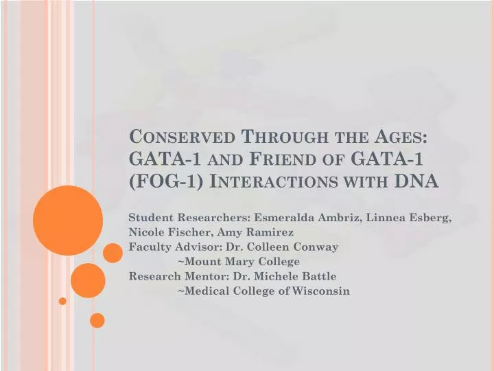 conserved through the ages gata 1 and friend of gata 1 fog 1 interactions with dna