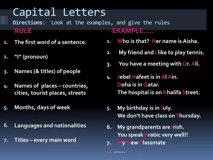 capital letters directions look at the examples and give the rules