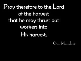 P ray therefore to the L ord of the harvest that he may thrust out workers into H is harvest.