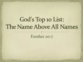 God's Top 10 List: The Name Above All Names