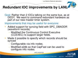 Redundant IOC improvements by LANL