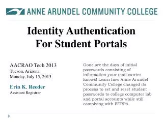 Identity Authentication For Student Portals