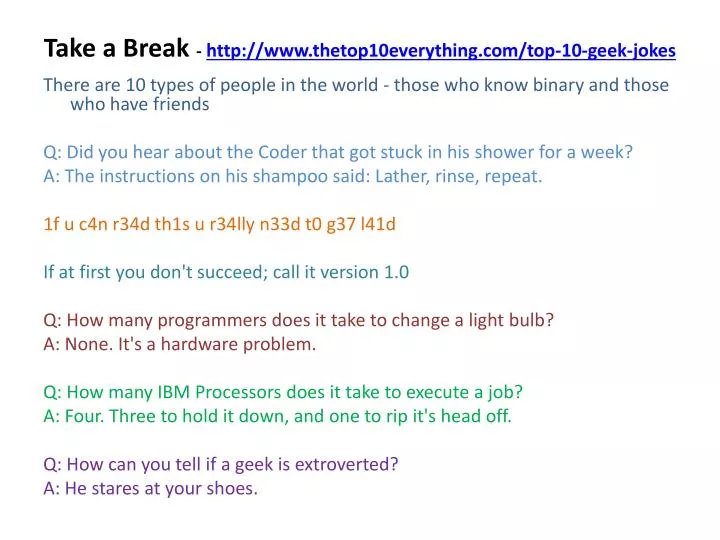 take a break http www thetop10everything com top 10 geek jokes