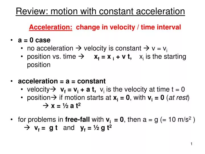 review motion with constant acceleration