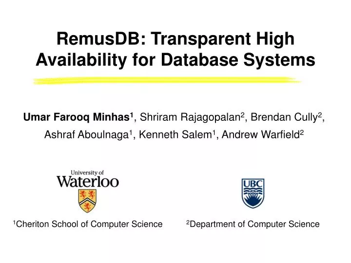 remusdb transparent high availability for database systems