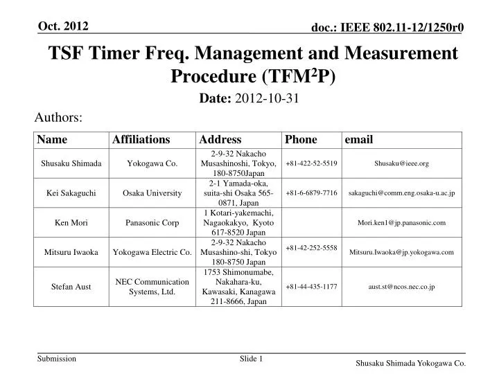 tsf timer freq management and measurement procedure tfm 2 p