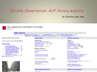 On-site Observation: AUP library website