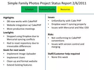 Simple Family Photos Project Status Report 2 /6/2011