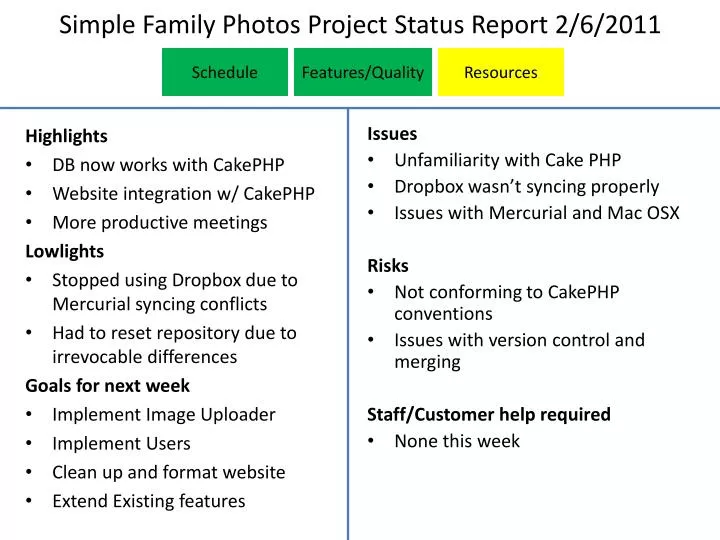 simple family photos project status report 2 6 2011