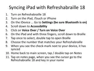 Syncing iPad with Refreshabraille 18