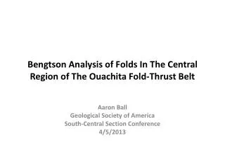 Bengtson Analysis of Folds In The Central Region of The Ouachita Fold-Thrust Belt