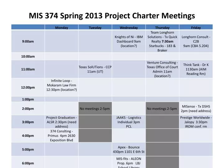 mis 374 spring 2013 project charter meetings