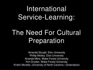 International Service-Learning: The Need For Cultural Preparation