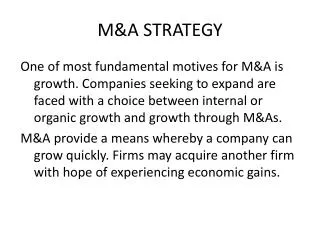 M&amp;A STRATEGY