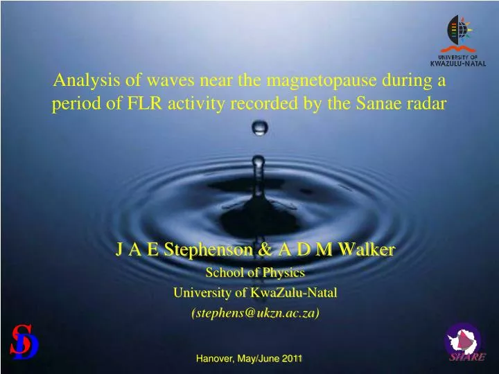 j a e stephenson a d m walker school of physics university of kwazulu natal stephens@ukzn ac za