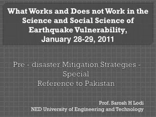 Pre - disaster Mitigation Strategies - Special Reference to Pakistan