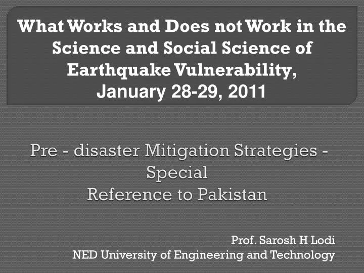 pre disaster mitigation strategies special reference to pakistan