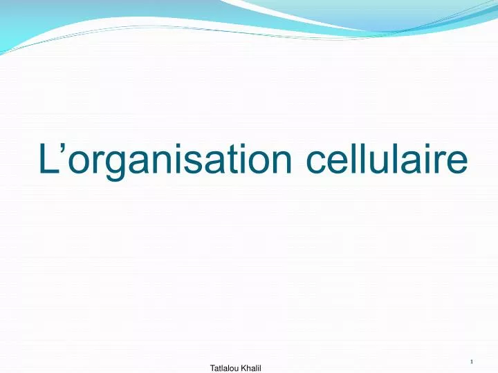 l organisation cellulaire