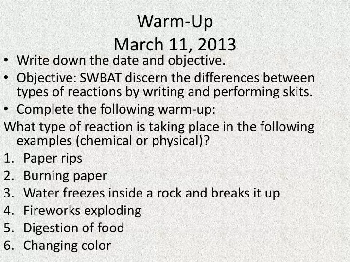 warm up march 11 2013