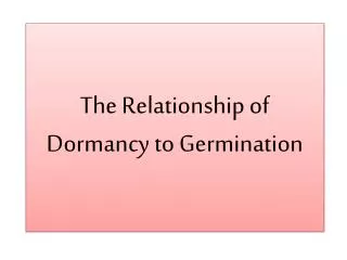 The Relationship of Dormancy to Germination