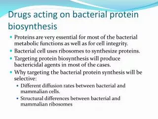 Drugs acting on bacterial protein biosynthesis